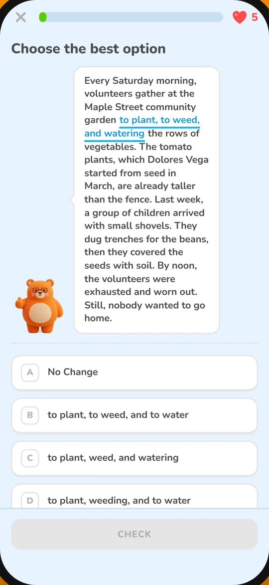 An ACT English practice question inside ACTimals
