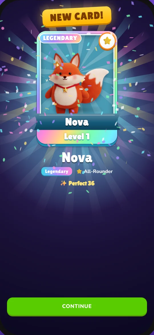 A legendary animal card unlocked in ACTimals